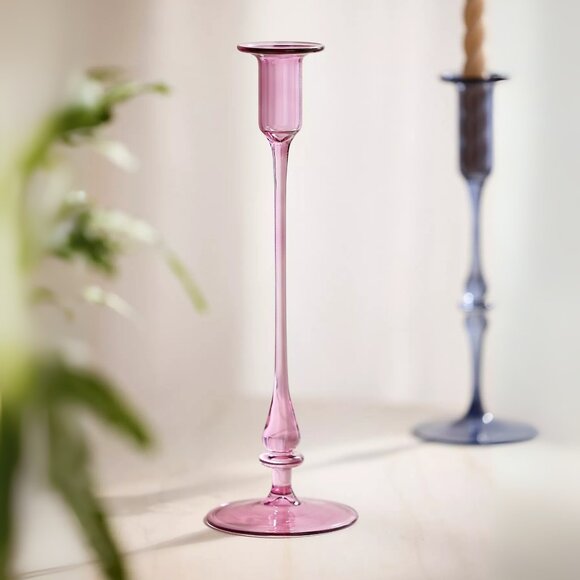 Set of 2 Anthropologie Egyptian Glass Spindle Taper Holders - Picture 1 of 4